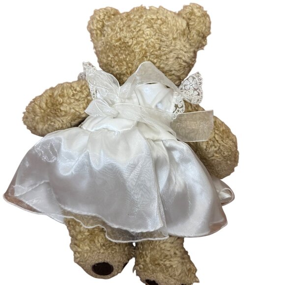 Build-A-Bear Workshop Teddy Bear Plush w/ White Wedding Lace Dress 16” Bow Back - Picture 2 of 14